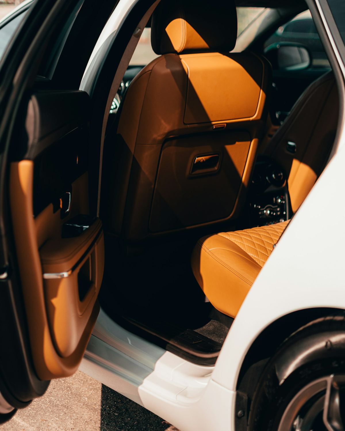 Tan leather seat upholstery sample